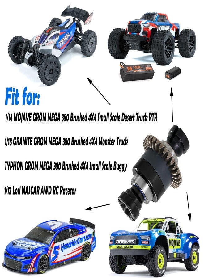 ترس تفاضلي مُجمّع 30T 0.8Mod لسيارات السباق ARRMA 1/18 Granite GROM، وTyphon GROM، و1/14 Mojave GROM، و1/12 Losi AWD RC Racecar، ترس تفاضلي معدني مُطوّر عالمي أمامي وخلفي للسيارات التي تعمل بالتحكم عن بعد، قطعتان (أسود/أسود) - Image 4